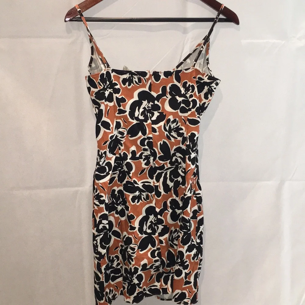 Leith Brown & Black Floral Ruched Slip Dress | Size S